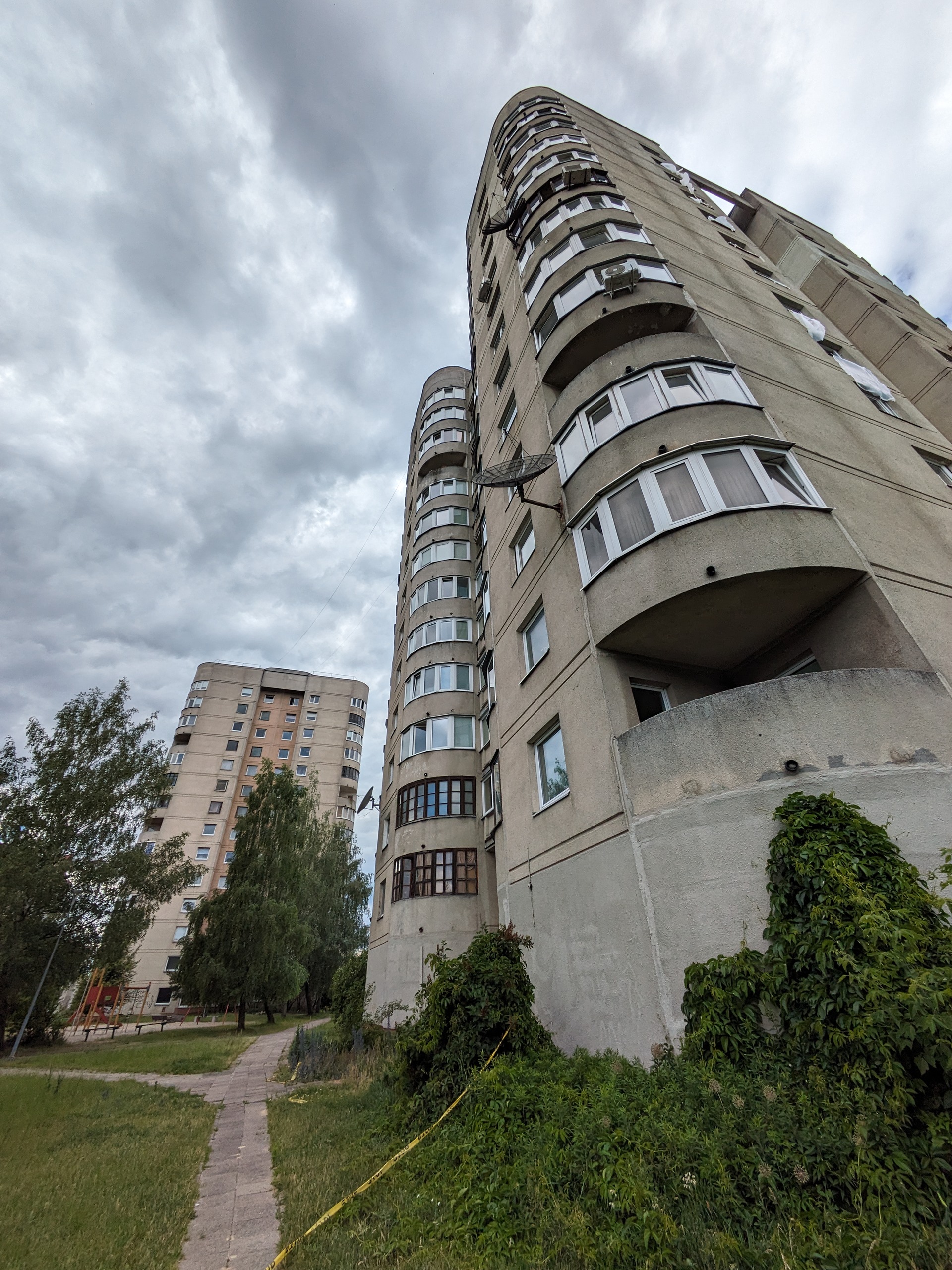 Soviet-era apartment building in the Seskine district, Vilnius, Lithuania, socialist architecture style.