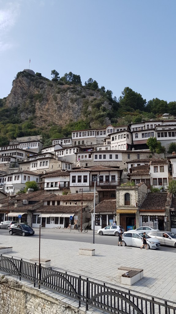 Traditional Ottoman-style houses on the hillside in Berat, Albania, a historic spot favored by digital nomads.