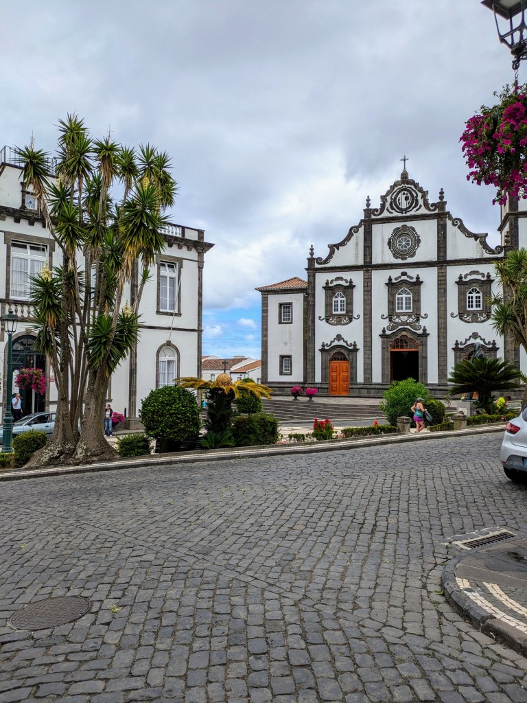 Historic white church in the town of Nordeste, a cultural stop for digital nomads exploring the Azores